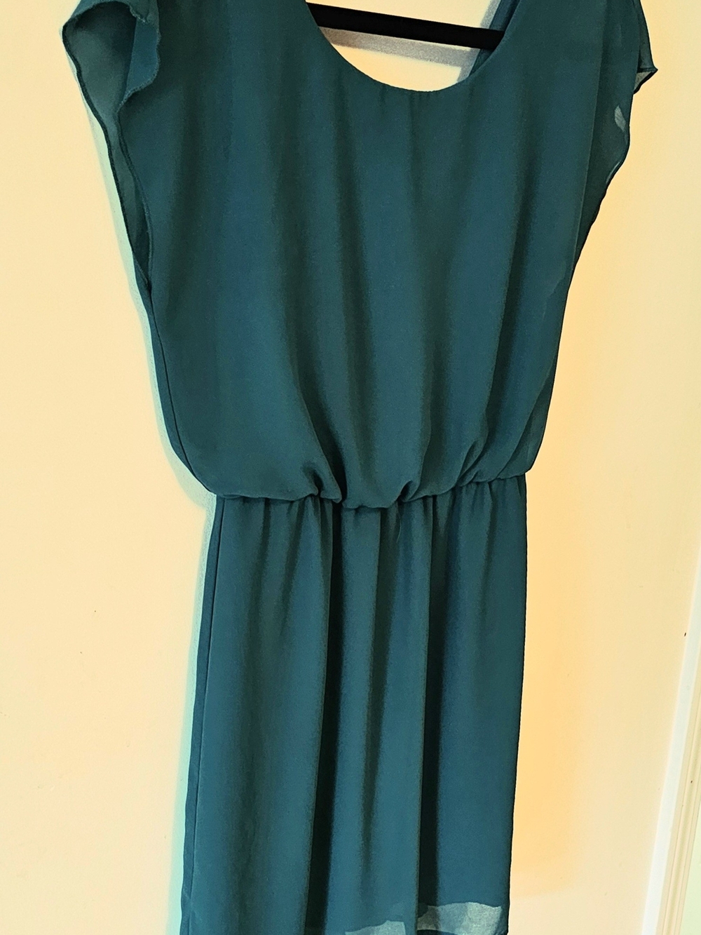 City Triangles Teal Chiffon V-Neck Elastic Waist Mini Dress